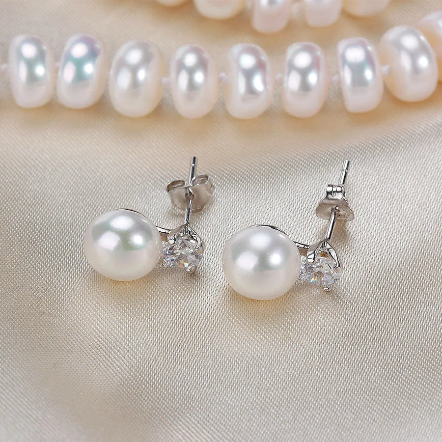 White Natural Freshwater Pearls Necklace, Bracelet, Earrings Jewelry Set