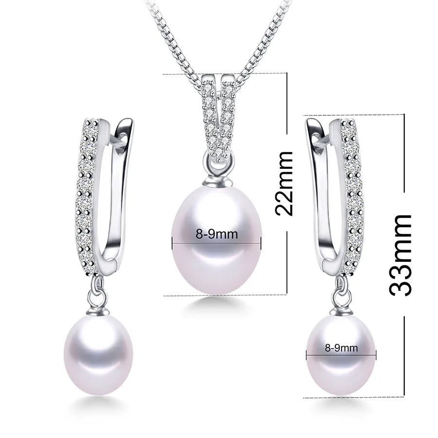 Horseshoe Freshwater Pearl Earrings & Necklace Jewelry Set - White